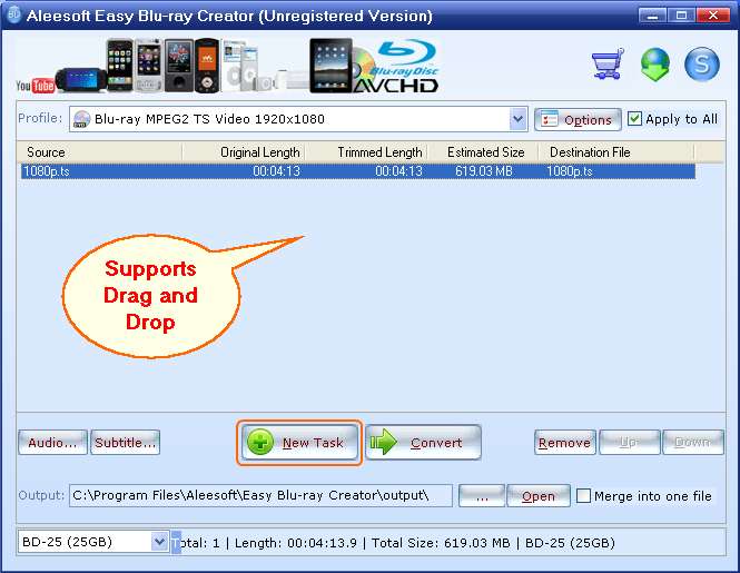 add mts video, Easy Blu-ray Creator