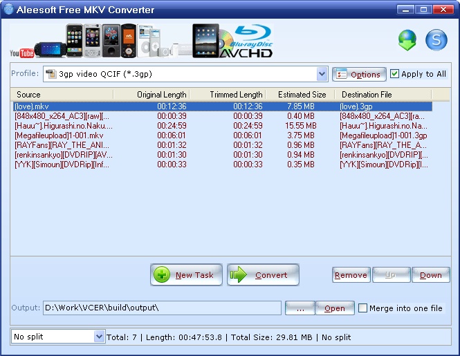 Screenshot of Aleesoft Free MKV Converter